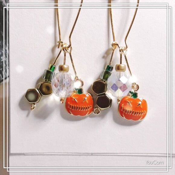 Artisan Earrings 01p# Pumpkin earrings Czech glass fringe earrings Orange dangle - Picture 3 of 6